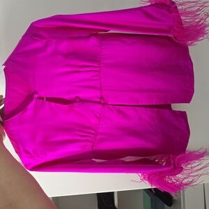 Vibrant Pink Feather Trim Blouse